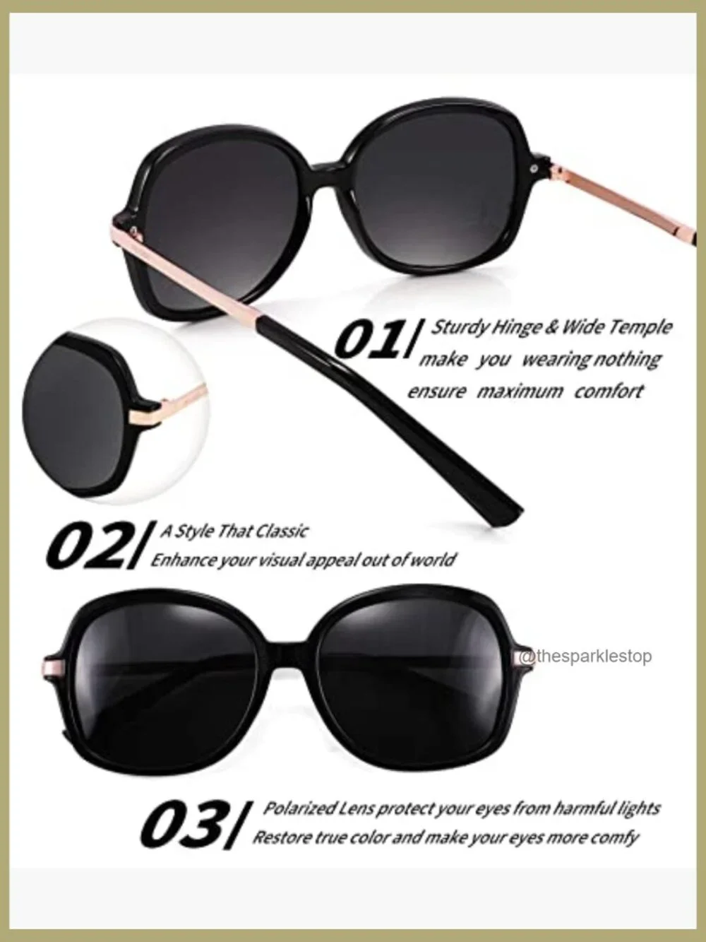 Classic Polarized Square Sunglasses with Plastic Frames and Metal Temples